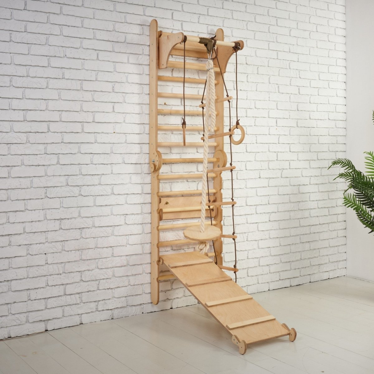 3in1: Wooden Swedish Wall / Climbing ladder + Swing Set + Slide Board