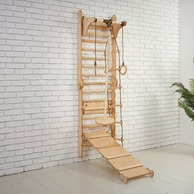 3in1: Wooden Swedish Wall / Climbing ladder + Swing Set + Slide Board