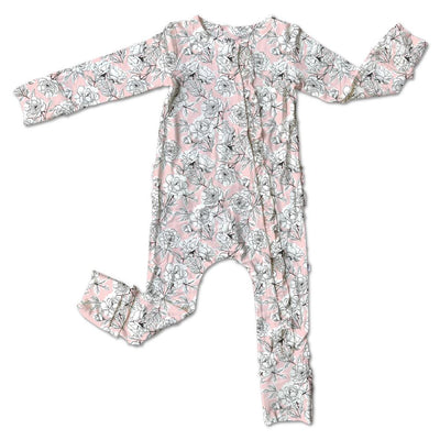 Allie Floral Bamboo Ruffle Convertible Snap Footie | Laree and Co | Bee Like Kids