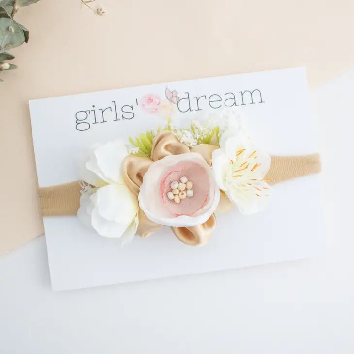 Baby Headband - Gold Floral | Newborn Photoshoot Floral Headband | Bee Like Kids