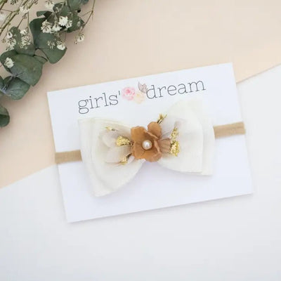 Baby Headband - White Bow | Newborn Floral Headband for Photoshoot | Bee Like Kids
