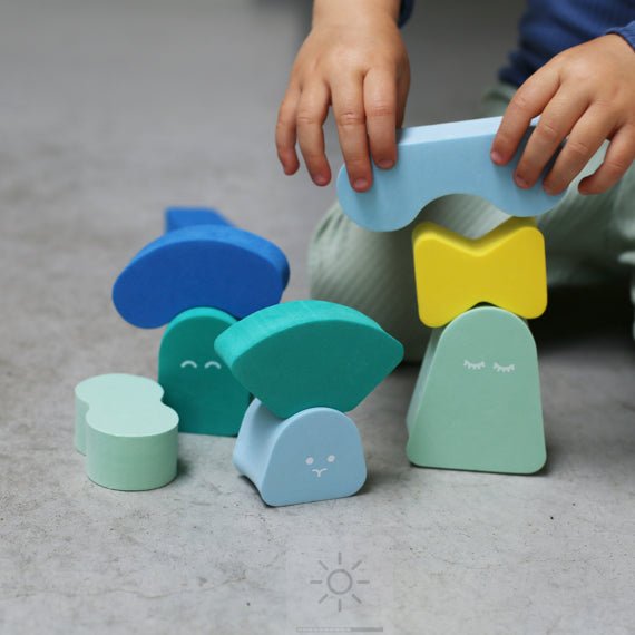 Balancing Blocks - Blokki Minty Blue | Non toxic Foam building block | Quut Toys | Bee Like Kids