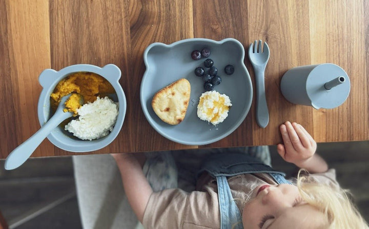 Bear Silicone Baby Feeding Set -6pc - Stone Gray | BPA Free | Bee Like Kids