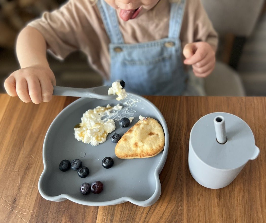 Bear Silicone Baby Feeding Set -6pc - Stone Gray | BPA Free | Bee Like Kids