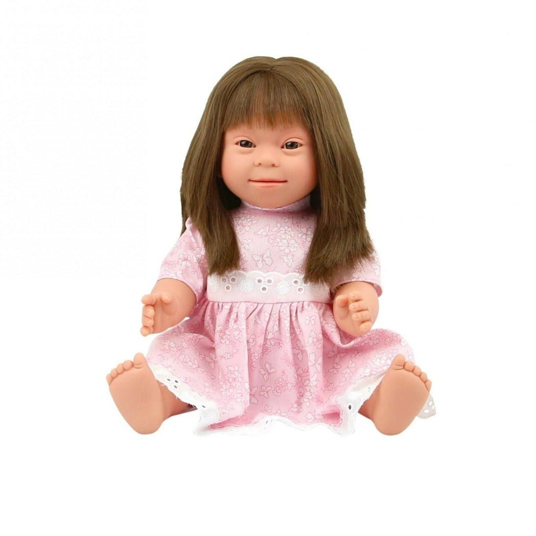 Brunette Baby Doll Girl with Down Syndrome - Long Hair | Belonil Doll | Bee Like Kids