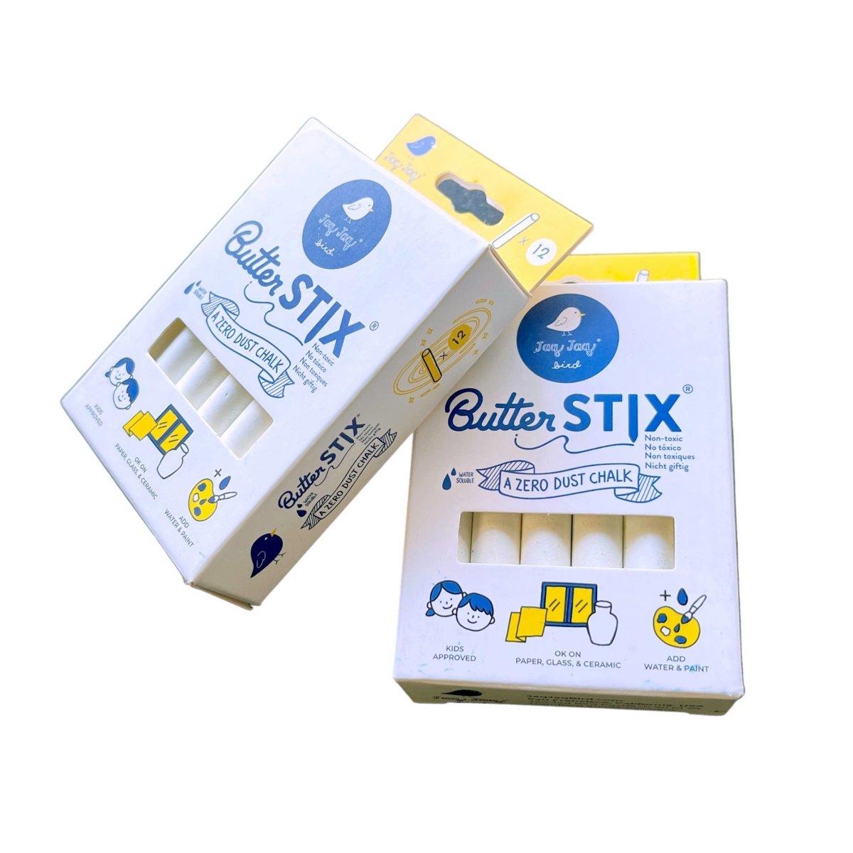 ButterStix - 12 Pack of White | Jaq Jaq Bird | Art Supplies - Bee Like Kids