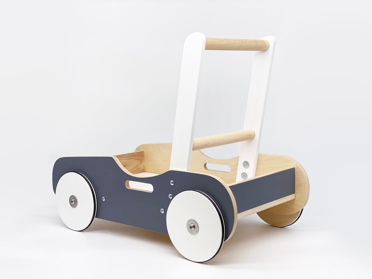 Charcoal Gray Handcrafted Wooden Push Cart