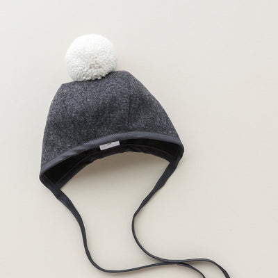 Charcoal Pom Bonnet Cotton-Lined