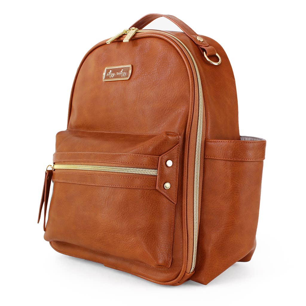 Cognac Itzy Mini Diaper Bag Backpack | Itzy Ritzy | Modern Nursery - Bee Like Kids