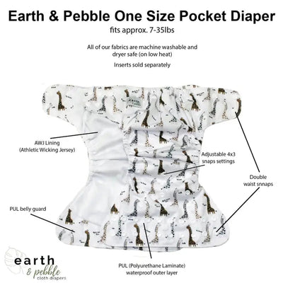 Earth & Pebble One Size Pocket Diaper - Giraffe's Journey