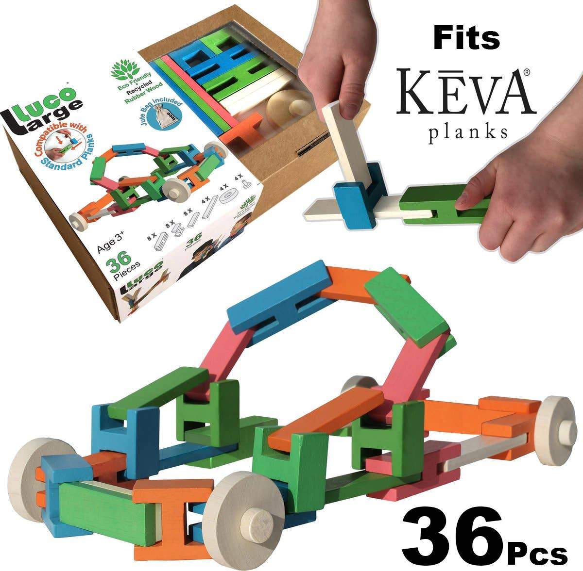 Eco Wooden Building Block - 36Pcs | Luco Toys | Toys - Bee Like Kids