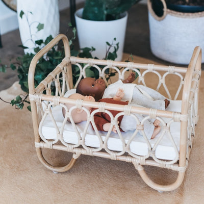Rattan baby Doll Crib | Minikane Doll Bed | Ellie and Becks | Bee Like Kids