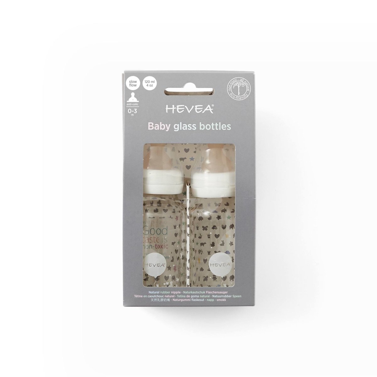 Glass Baby Bottle 4oz - 2 Pack | Hevea | Feeding - Bee Like Kids