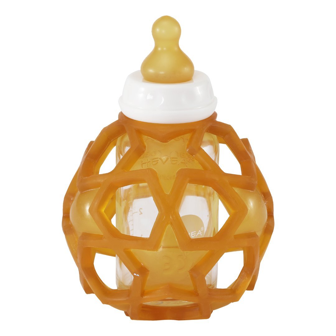Glass Baby Bottle with Star Ball cover - Natural | Hevea | Feeding - Bee Like Kids