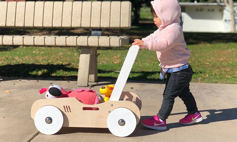 Handcrafted Wooden Push Cart Navy Blue | Bee Like Kids