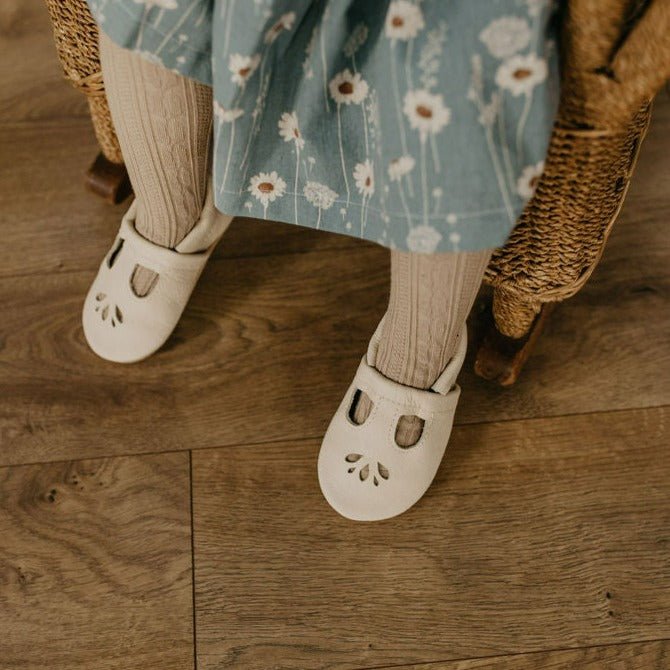 LOTUS T-strap Leather Baby and Toddler Shoes - Beige | Starry Knight Design | Bee Like Kids