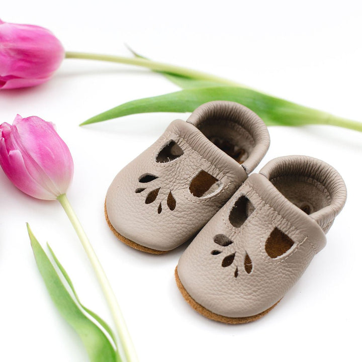 LOTUS T-strap Leather Baby and Toddler Shoes - Beige | Starry Knight Design | Bee Like Kids