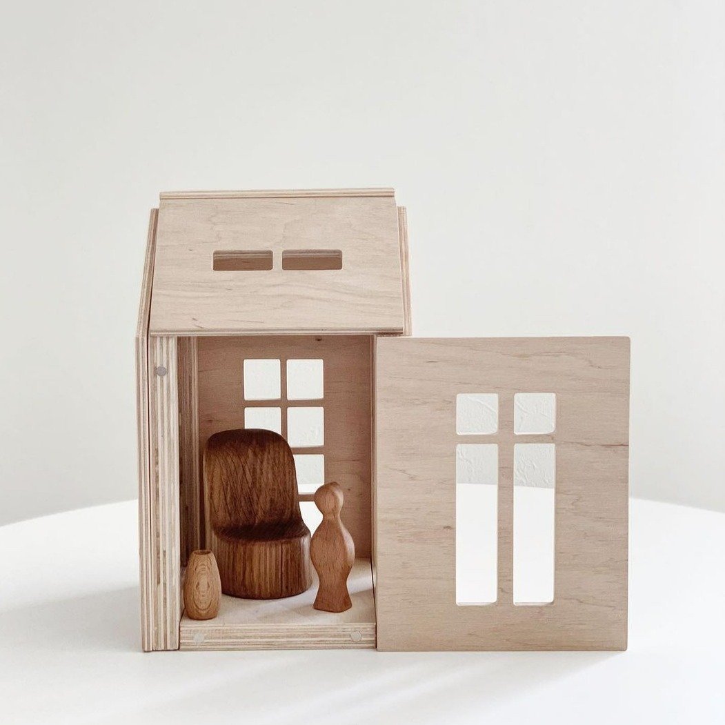 Medium Wooden Dollhouse With Magnets - Natural | Babai | Toys - Bee Like Kids