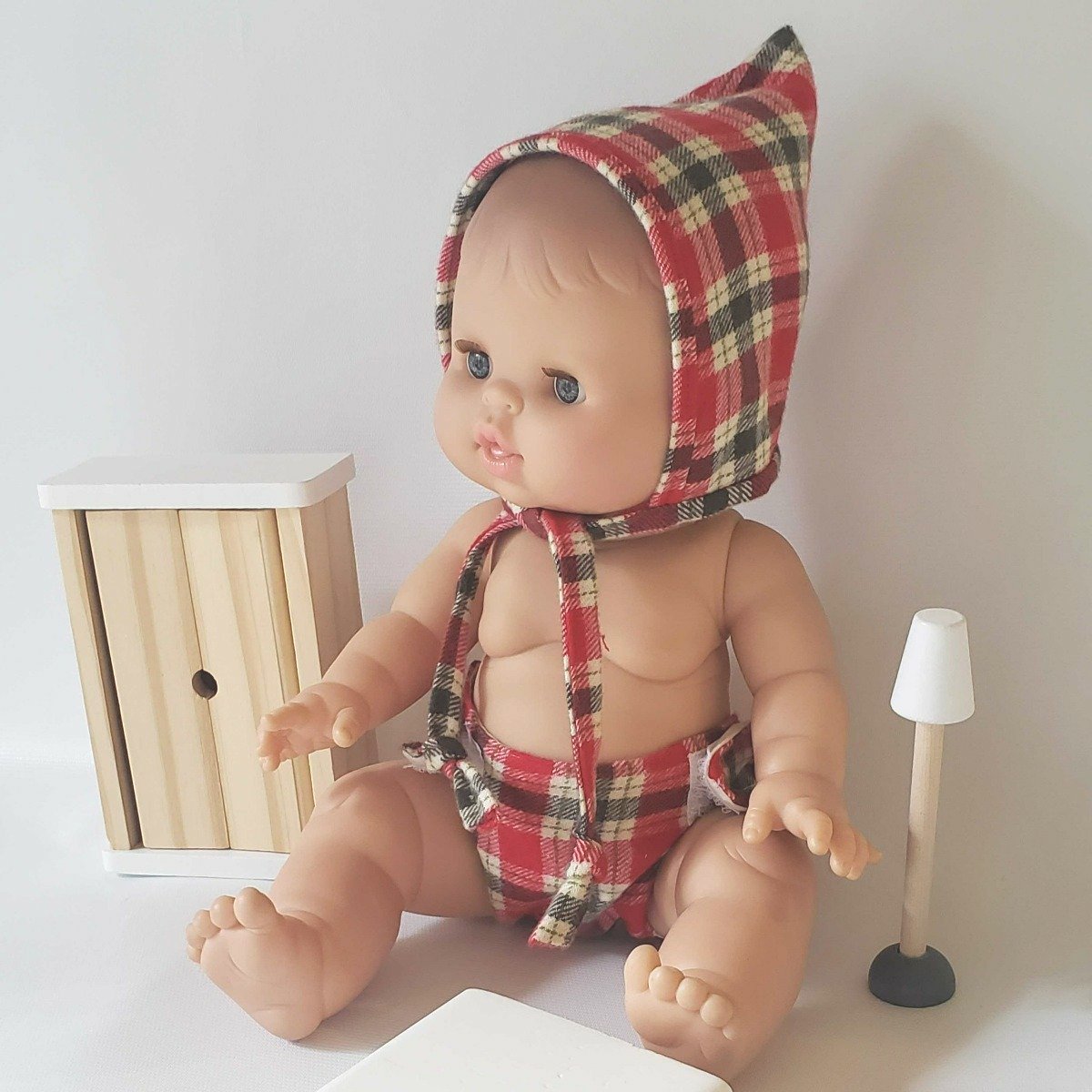 Minikane Doll Diaper & Bonnet Set - Plaid | Bee Like Kids | Doll Accessories - Bee Like Kids