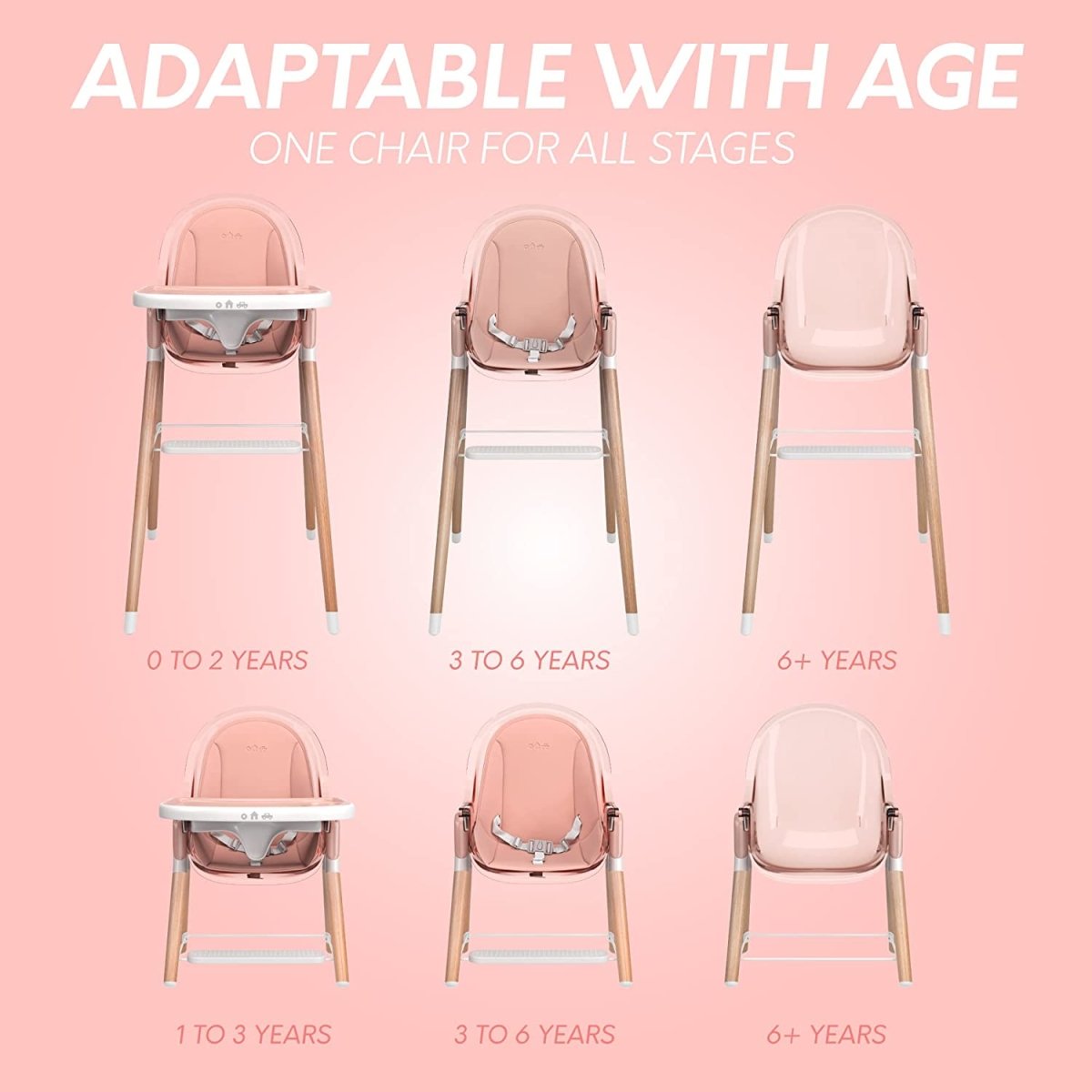 Modern Baby High Chair 6-in-1 / Blush | Children of Design | Feeding - Bee Like Kids