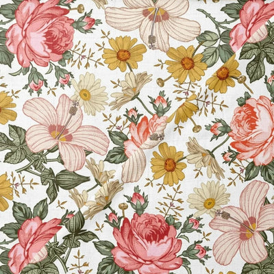 Muslin Swaddle White Garden Floral Baby Blanket | Vintage Floral Swaddle | Mini Wander LLC | Bee Like Kids