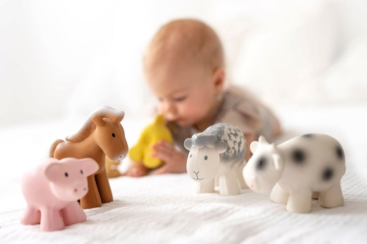 Natural Organic Rubber Teether, Rattle &amp; Bath Toy - Cow | Tikiri Toys LLC | Toys - Bee Like Kids