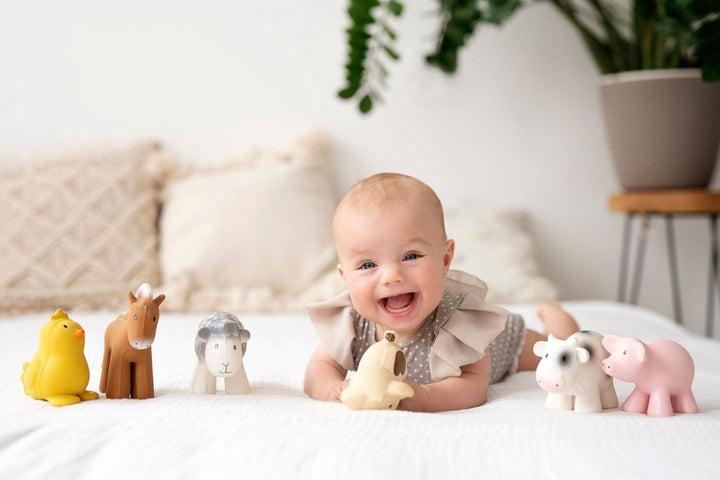 Natural Organic Rubber Teether, Rattle &amp; Bath Toy - Cow | Tikiri Toys LLC | Toys - Bee Like Kids
