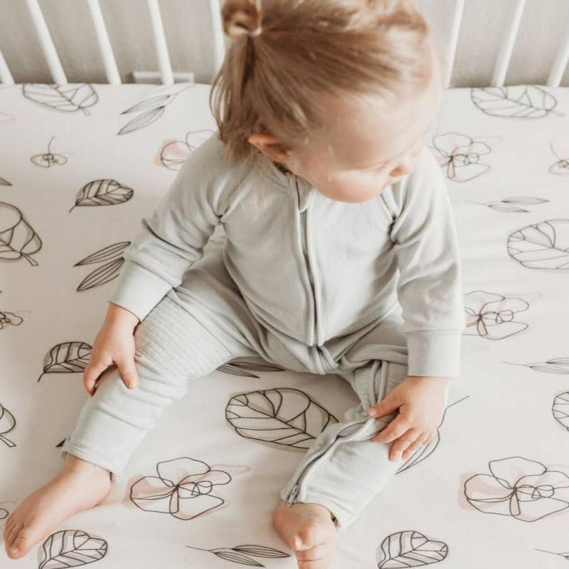 Organic Bamboo Crib Sheet Set - Rose /Abstract Floral | goumikids | Bedding - Bee Like Kids