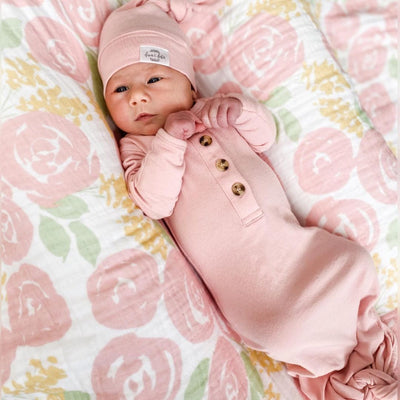 Organic Cotton Knotted Gown and Hat - Blush | Fawn & Foster | Footies - Bee Like Kids