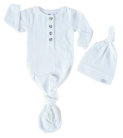 Organic Cotton Knotted Gown and Hat - Sugar White | Bee Like Kids