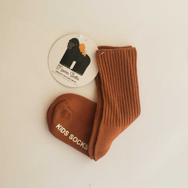 Organic Knee High Anti Slip Kids Socks - Brass | Mama Siesta | Hats, Socks &amp; Shoes - Bee Like Kids