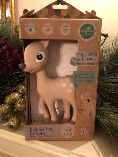 Organic Rubber Rattle, Teether & Bath Toy - Ralphie Reindeer | Tikiri Toys LLC | Baby Essentials - Bee Like Kids