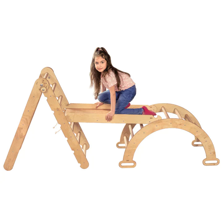 3in1 Montessori Climbing Set: Triangle Ladder + Arch + Slide Board | Indoor Gym for Toddlers | Goodevas | Bee Like Kids