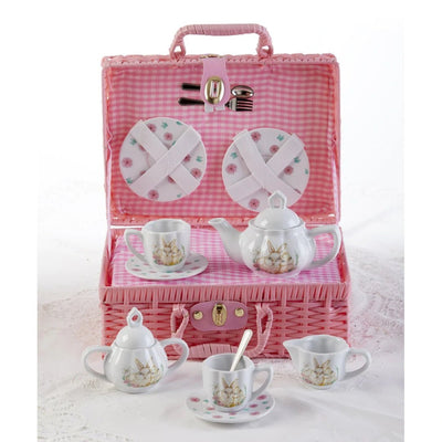Delton Porcelain Bunny Tea Set for Two in Basket  | Bee Like Kids