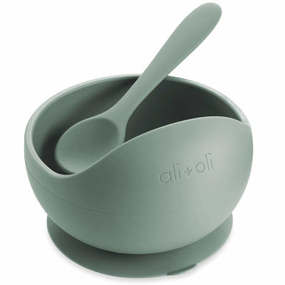 Silicone Suction Bowl & Spoon Set - MInt | Ali+Oli | Feeding - Bee Like Kids