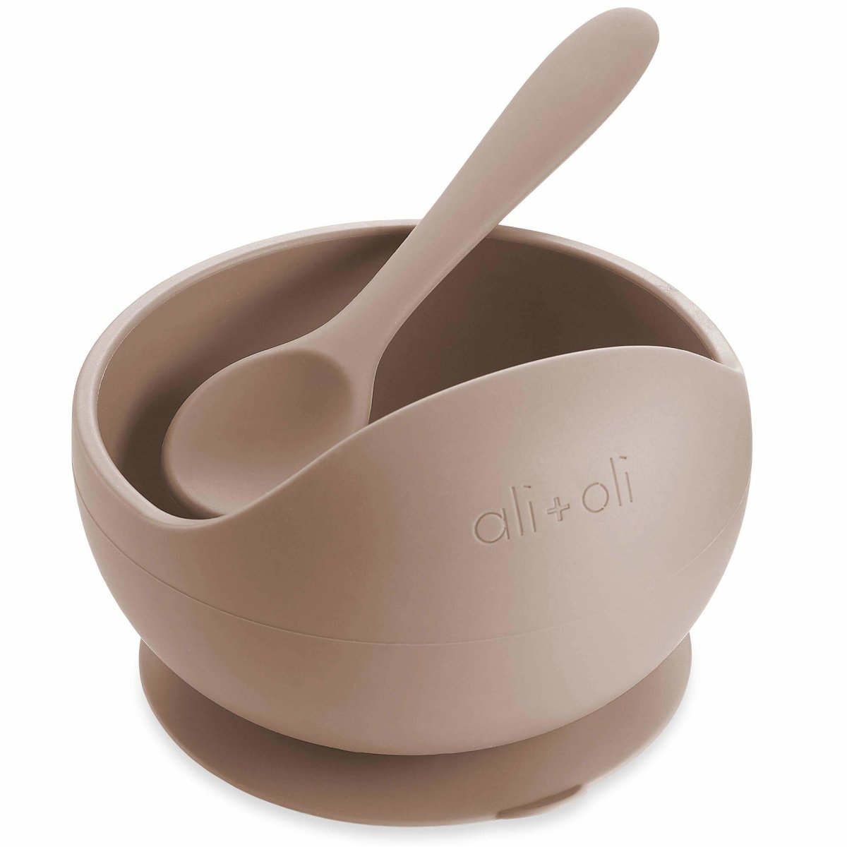 Silicone Suction Bowl & Spoon Set - Taupe | Ali+Oli | Feeding - Bee Like Kids