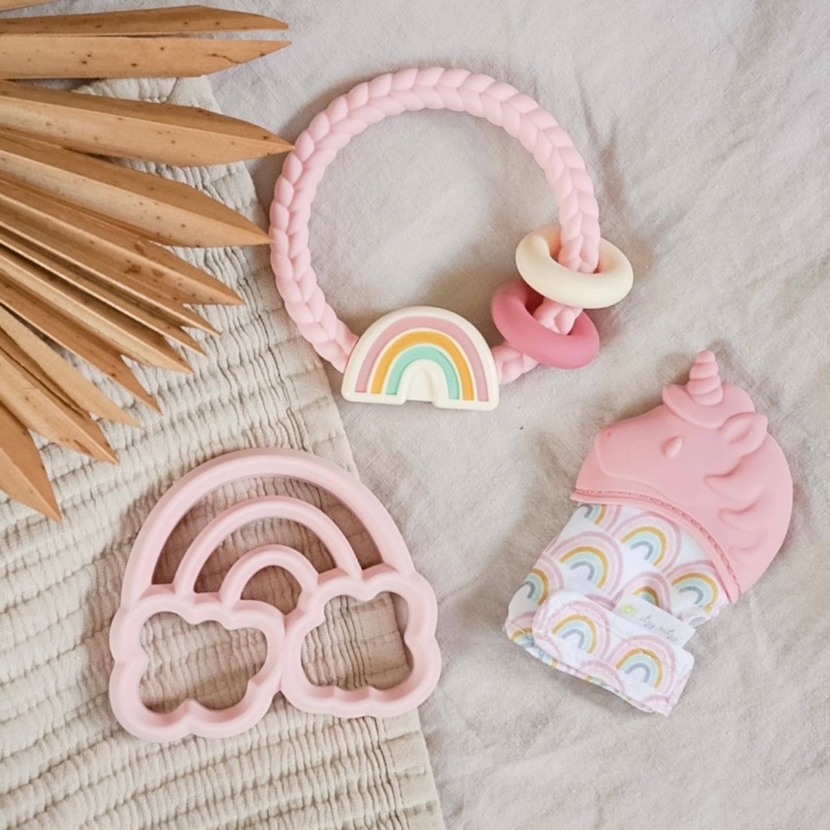 Silicone Teether Rattles - Pink Rainbow | Itzy Ritzy | Baby Essentials - Bee Like Kids