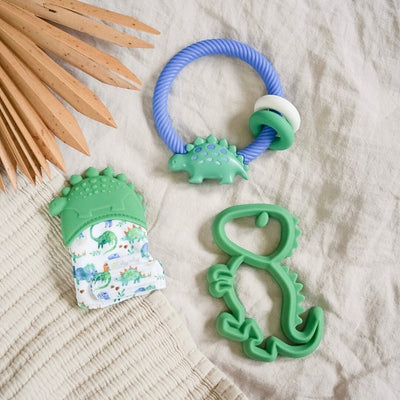 Silicone Teething Mitts - Dinosaur | Itzy Ritzy | Baby Essentials - Bee Like Kids