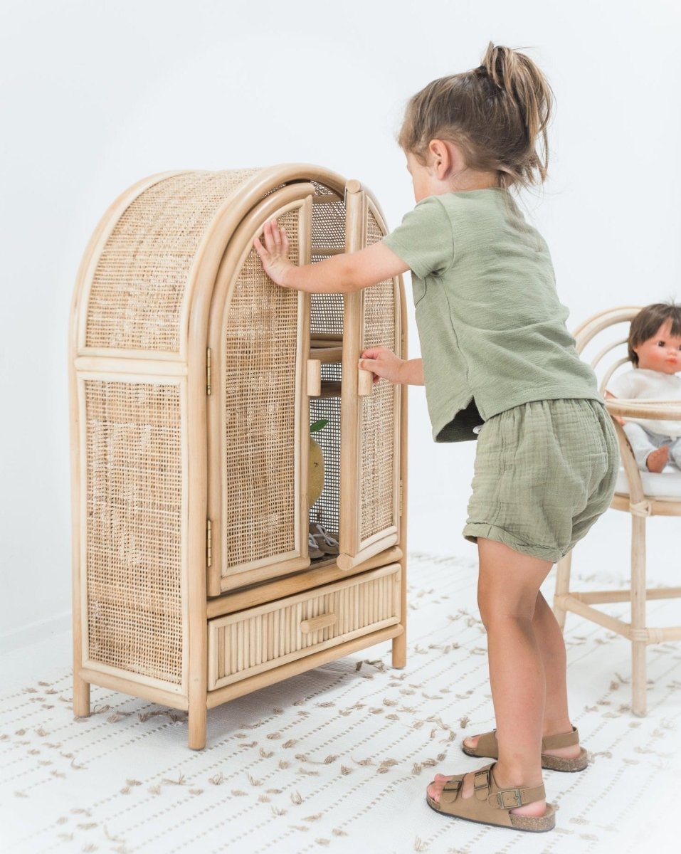 Rattan Baby DollSloane Doll Cabinet | Wardrobe | Ellie and Becks | Bee Like Kids