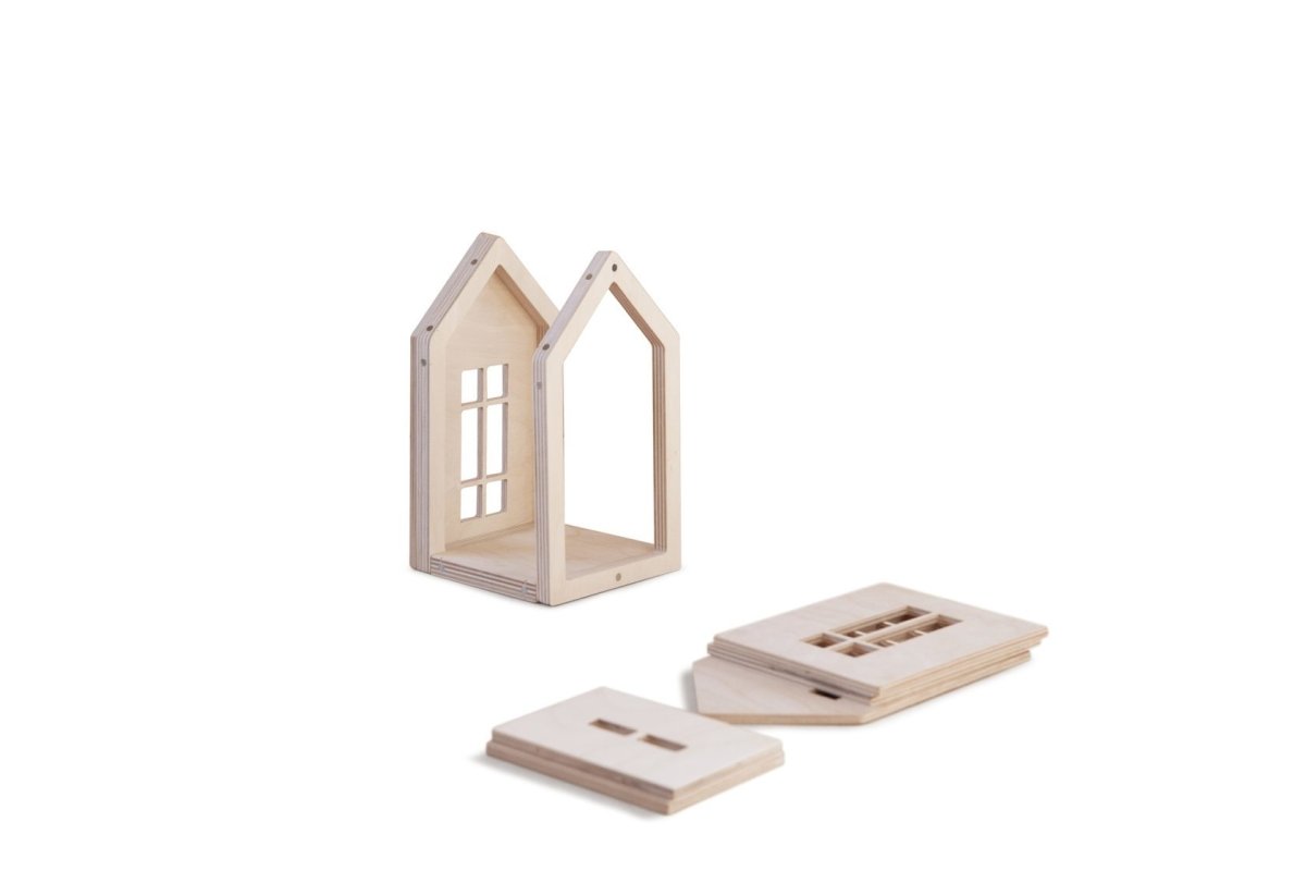Small Wooden Dollhouse With Magnets - Natural | Babai | Toys - Bee Like Kids