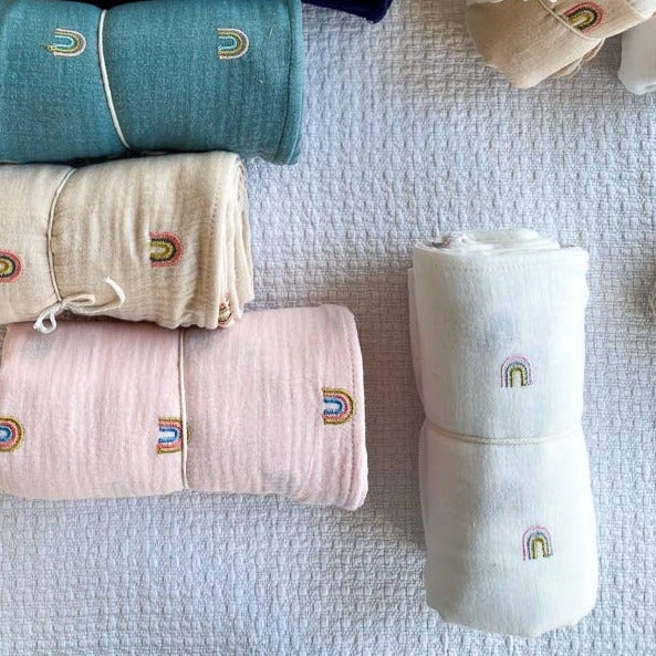 Swaddle blanket / Embroidered rainbow | Evelina Apparel | Bedding - Bee Like Kids