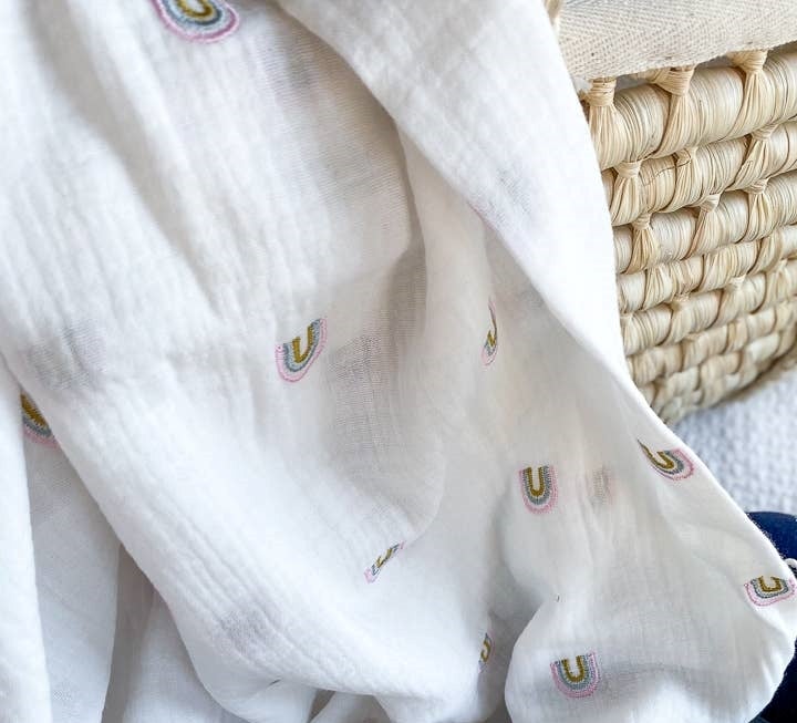 Swaddle blanket / Embroidered rainbow | Evelina Apparel | Bedding - Bee Like Kids