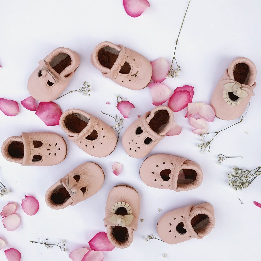 T-Strap Leather Baby and Toddler Shoes - Rose Blush | Starry Knight Design | Bee Like Kids