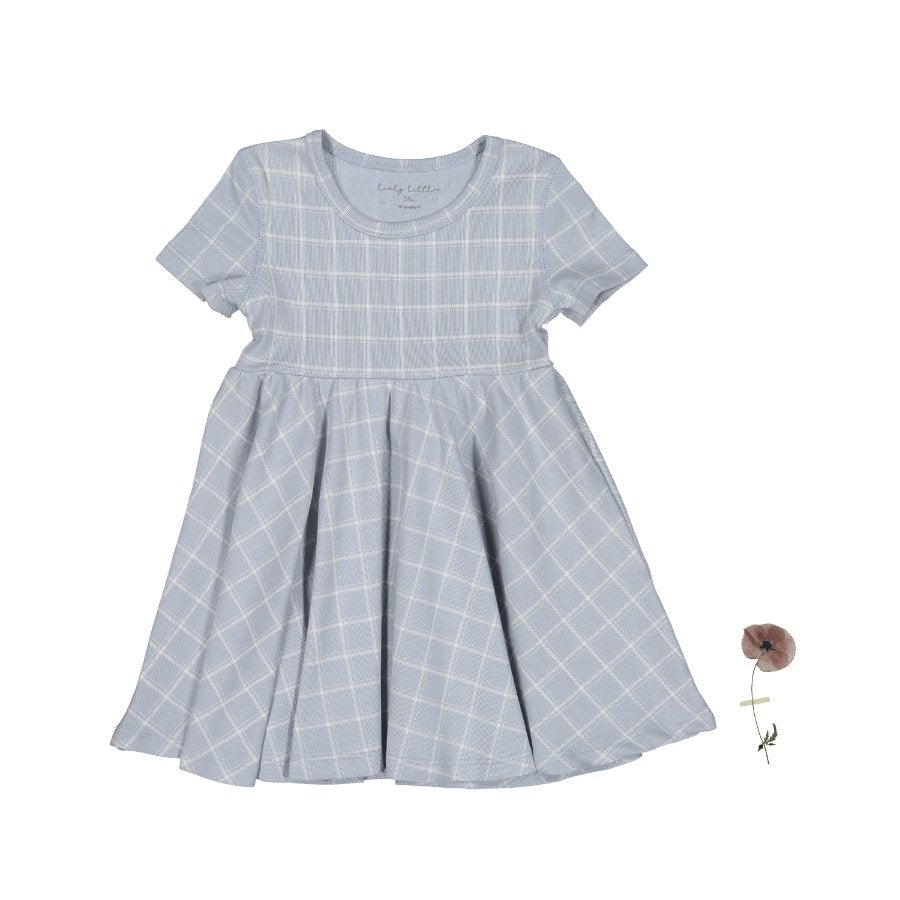 The Printed Short Sleeve Dress - Blue Grid