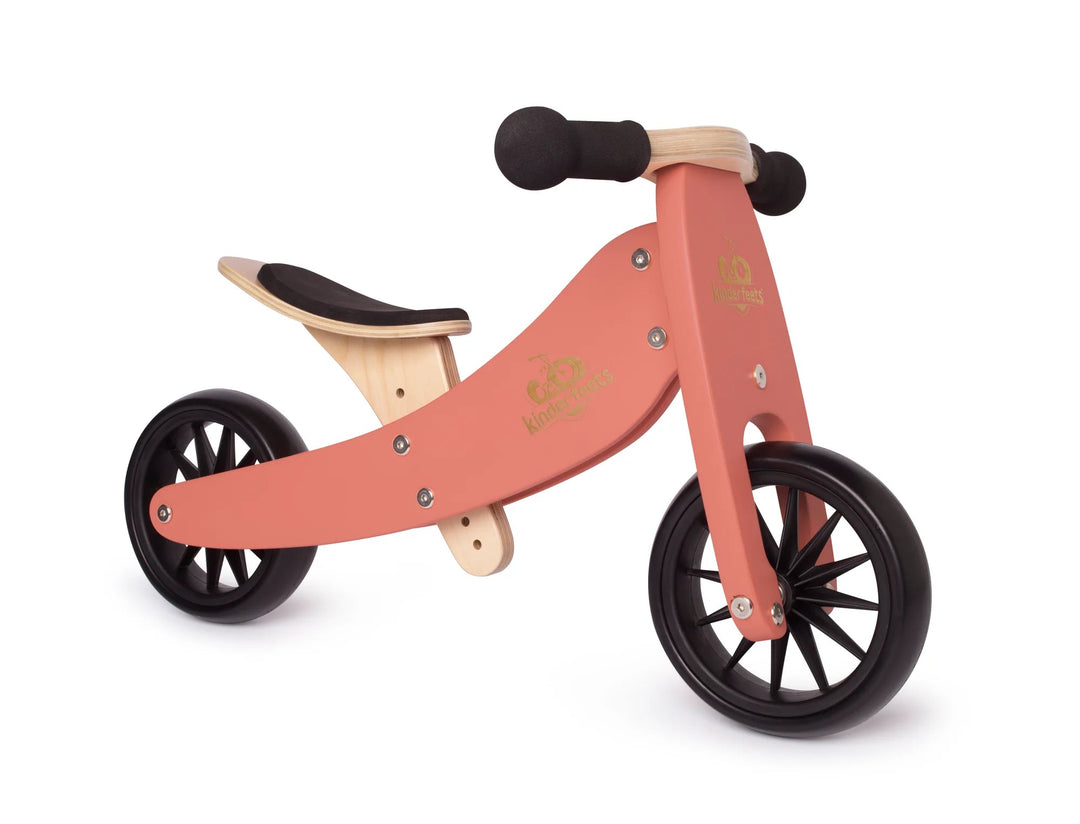 Tiny Tot 2-in-1 Wooden Balance Bike &amp; Tricycle Coral | Kinderfeet | Bee Like Kids