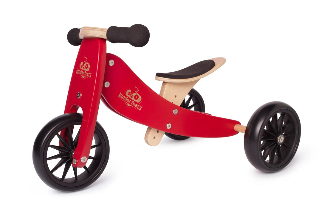 Tiny Tot 2-in-1 Wooden Balance Bike &amp; Tricycle Red | Kinderfeet | Bee Like Kids