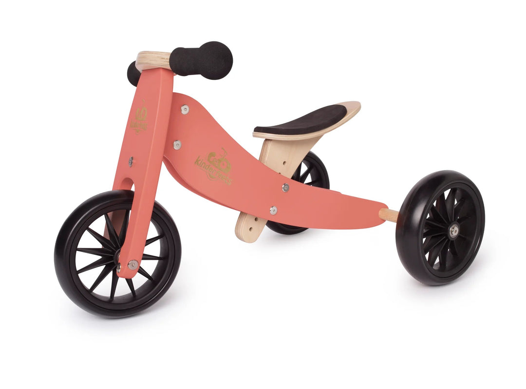 Tiny Tot 2-in-1 Wooden Balance Bike &amp; Tricycle Coral | Kinderfeet | Bee Like Kids