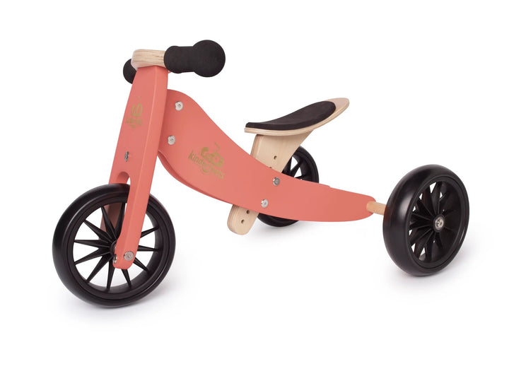 Tiny Tot 2-in-1 Wooden Balance Bike &amp; Tricycle Coral | Kinderfeet | Bee Like Kids