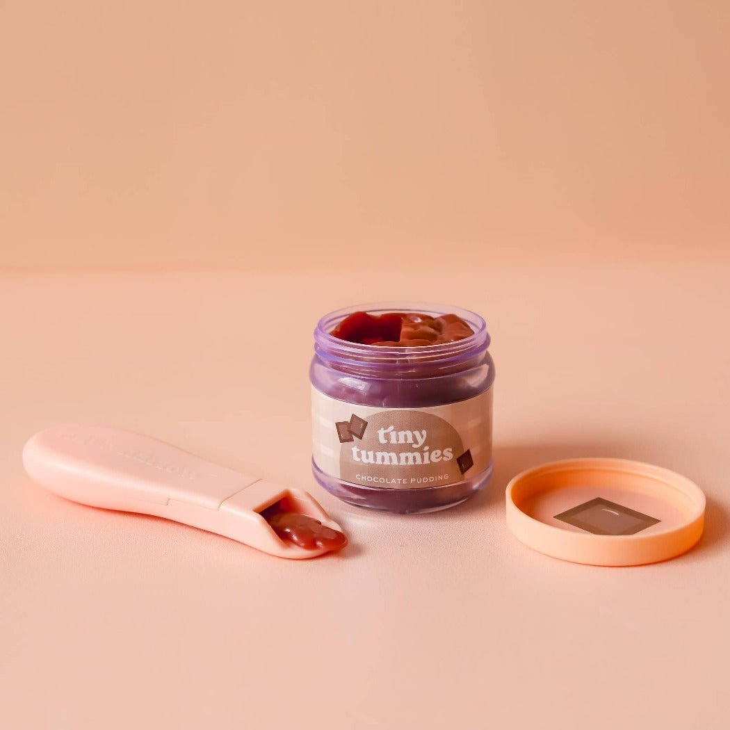 Tiny Tummies chocolate pudding food jar and spoon set | Tiny Harlow | Bee Like Kids