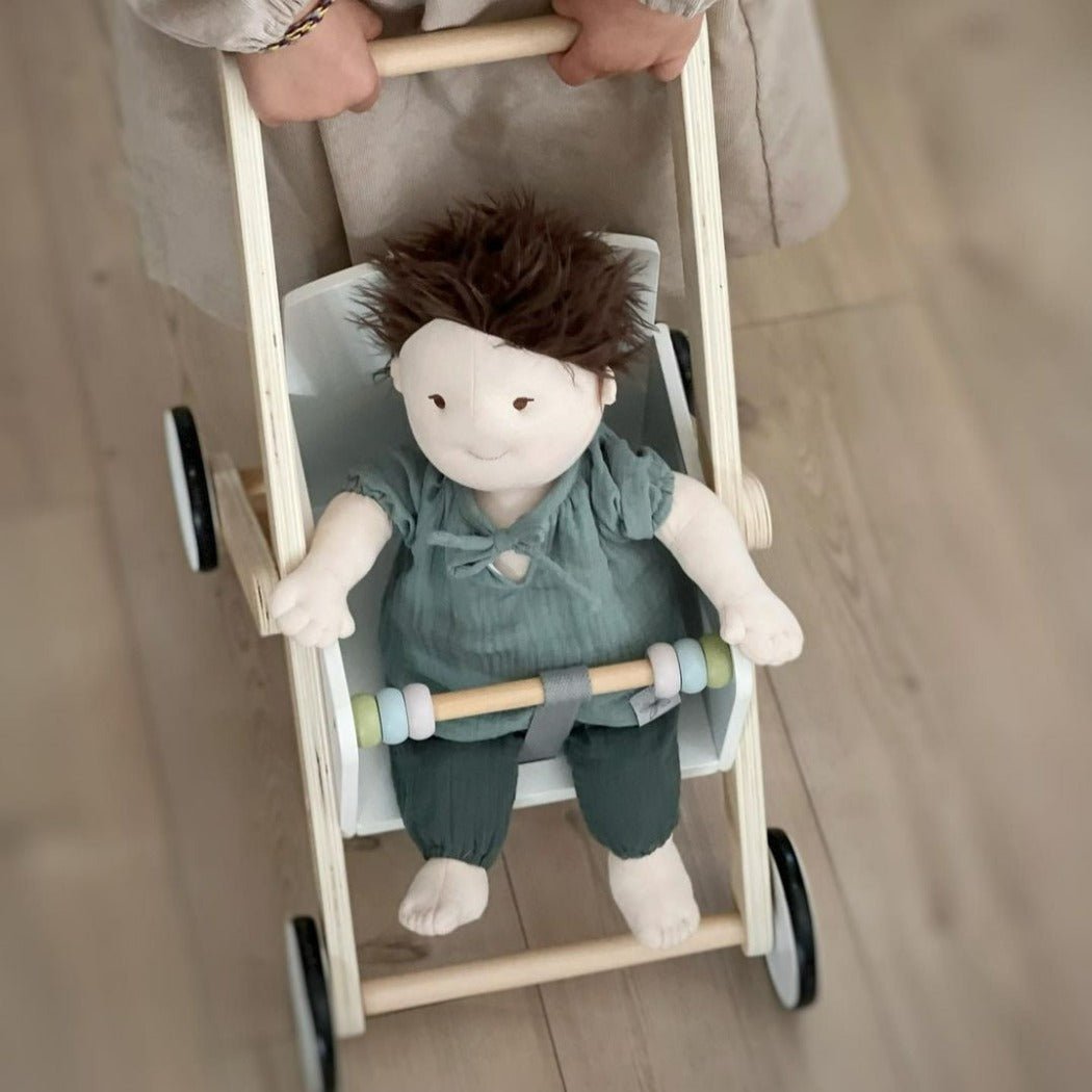 Miniland Wooden Baby Doll's Pram Made Of Eco-Friendly Wood Material From Sustainable Forests For Imaginary Life Situations
